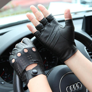 Planet Gates High-Quality Semi-Finger Genuine Leather Gloves Men'S Thin Section Driving Fingerless Sheepskin Gloves
