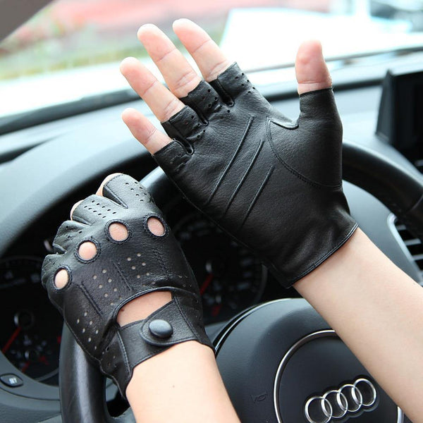 Planet Gates High-Quality Semi-Finger Genuine Leather Gloves Men'S Thin Section Driving Fingerless Sheepskin Gloves