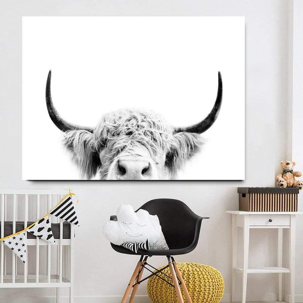 Planet Gates Highland Cow Cattle Wall Canvas Art Nordic Painting Poster and Print Scandinavian Wall Picture for Living Room