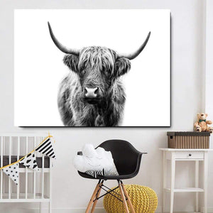 Planet Gates Highland Cow Cattle Wall Canvas Art Nordic Painting Poster and Print Scandinavian Wall Picture for Living Room