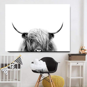 Planet Gates Highland Cow Cattle Wall Canvas Art Nordic Painting Poster and Print Scandinavian Wall Picture for Living Room