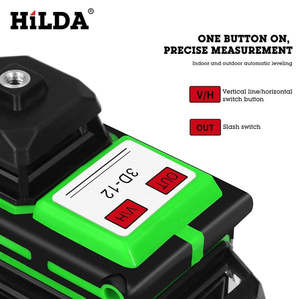 Planet Gates HILDA Laser Level 12 Lines 3D Level Self-Leveling 360 Horizontal And Vertical Cross Super Powerful Green Laser Level