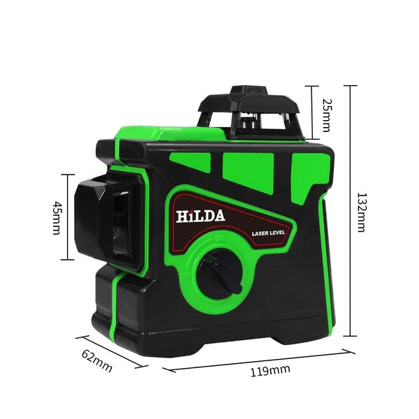 Planet Gates HILDA Laser Level 12 Lines 3D Level Self-Leveling 360 Horizontal And Vertical Cross Super Powerful Green Laser Level