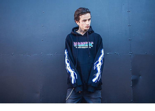 Planet Gates Hip Hop Men Hoodie Sweatshirt Cool Lightning 3D Print Harajuku Hoodie Streetwear Casual Black