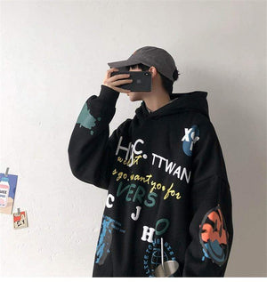 Planet Gates Hip Hop Streetwear Men's sweatshirt Casual Loose Oversize Hoodies Men Fashion Personality Printed Hoodie