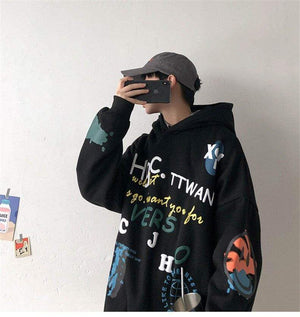 Planet Gates Hip Hop Streetwear Men's sweatshirt Casual Loose Oversize Hoodies Men Fashion Personality Printed Hoodie
