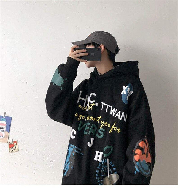 Planet Gates Hip Hop Streetwear Men's sweatshirt Casual Loose Oversize Hoodies Men Fashion Personality Printed Hoodie