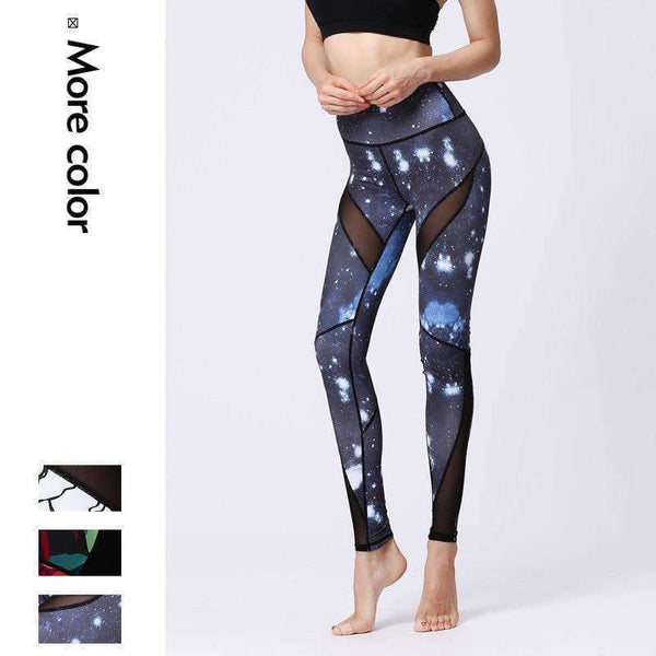 Planet Gates HK219 / L Fitness Women Print Yoga Pants Elastic Waist Soft Mesh Running Workout Quick Dry Breathable Outdoor Sport Leggings