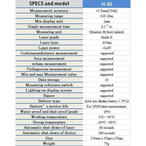 Planet Gates HoldPeak Rangefinder Roulette HP-40 40M Laser Distance Meter Digital Electronci Ruler Range finder Area Volume Tester