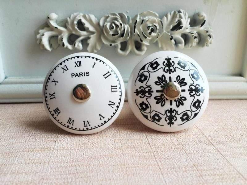 Hole Ceramic Handle Digital Clock French European Pattern Retro Furniture Drawer Chest Of Drawers