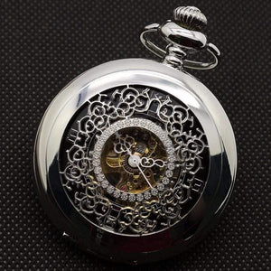 Planet Gates Hollow Flower Silver Hand Winding Mechanical Pocket Watch Mens Womens Box Bag