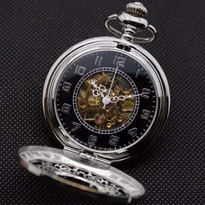 Planet Gates Hollow Flower Silver Hand Winding Mechanical Pocket Watch Mens Womens Box Bag