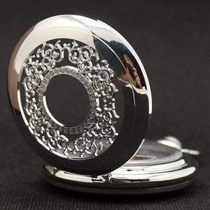 Planet Gates Hollow Flower Silver Hand Winding Mechanical Pocket Watch Mens Womens Box Bag