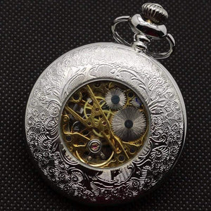 Planet Gates Hollow Flower Silver Hand Winding Mechanical Pocket Watch Mens Womens Box Bag