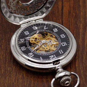 Planet Gates Hollow Flower Silver Hand Winding Mechanical Pocket Watch Mens Womens Box Bag