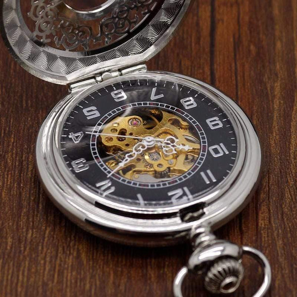 Planet Gates Hollow Flower Silver Hand Winding Mechanical Pocket Watch Mens Womens Box Bag