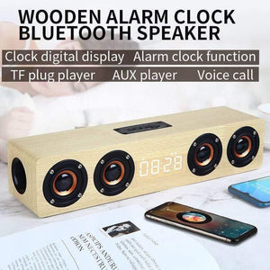 Planet Gates Home Theater Portable Column Bluetooth Speaker Wireless Wood Speaker Alarm Clock Radio Subwoofer Soundbar For TV Speaker AUX USB