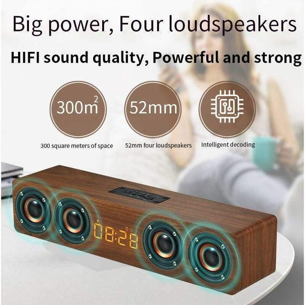 Planet Gates Home Theater Portable Column Bluetooth Speaker Wireless Wood Speaker Alarm Clock Radio Subwoofer Soundbar For TV Speaker AUX USB