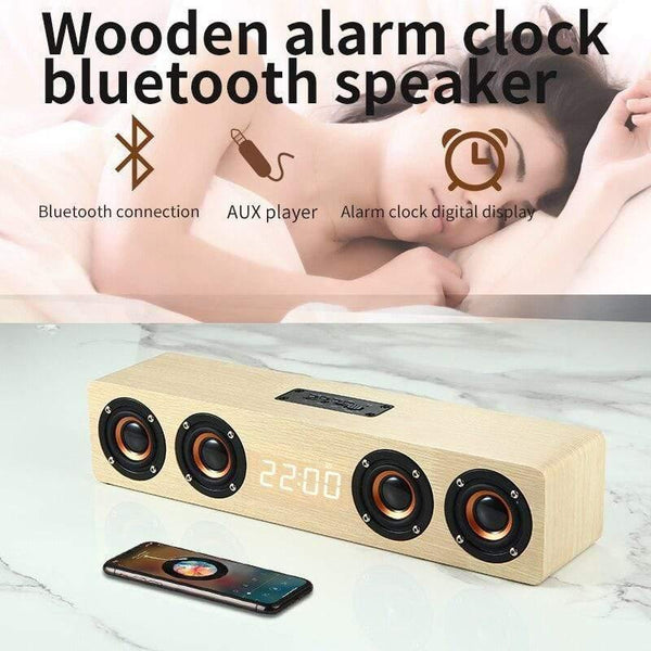 Planet Gates Home Theater Portable Column Bluetooth Speaker Wireless Wood Speaker Alarm Clock Radio Subwoofer Soundbar For TV Speaker AUX USB
