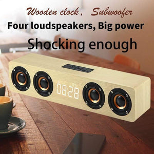 Planet Gates Home Theater Portable Column Bluetooth Speaker Wireless Wood Speaker Alarm Clock Radio Subwoofer Soundbar For TV Speaker AUX USB