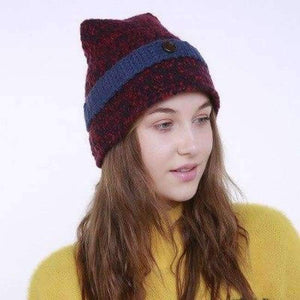 Planet Gates honghei / One Size Mingjiebihuo New small pointed button wool hat ladies autumn and winter handmade knit hat point witch hat women girls