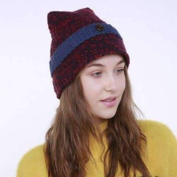 Planet Gates honghei / One Size Mingjiebihuo New small pointed button wool hat ladies autumn and winter handmade knit hat point witch hat women girls