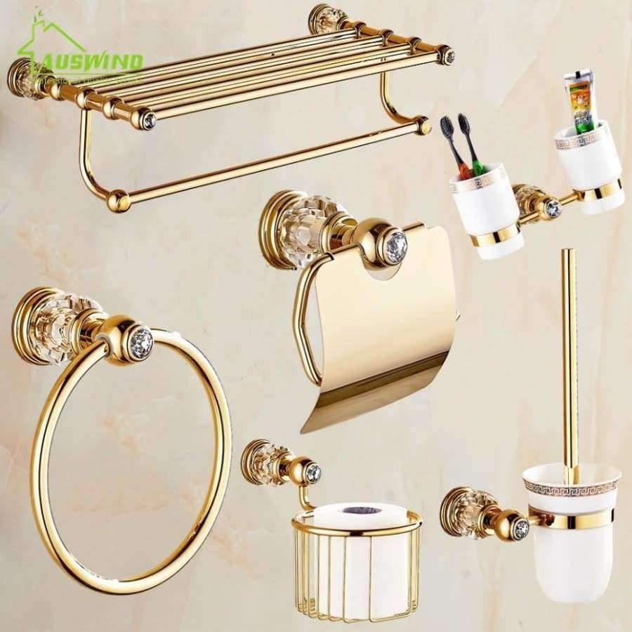 Planet Gates HOOK Brass Crystal Bathroom Accessories Set Polish Finish Gold Bathroom Hardware Set Europe Antique Bathroom Products ST1