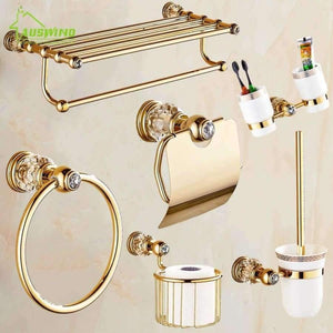 Planet Gates HOOK Brass Crystal Bathroom Accessories Set Polish Finish Gold Bathroom Hardware Set Europe Antique Bathroom Products ST1