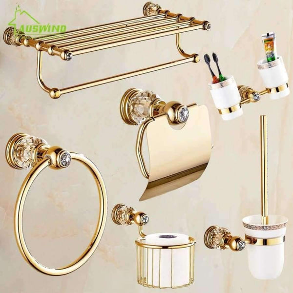 Planet Gates HOOK Brass Crystal Bathroom Accessories Set Polish Finish Gold Bathroom Hardware Set Europe Antique Bathroom Products ST1