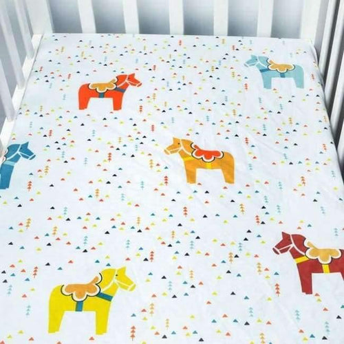Planet Gates horse Baby Crib Fitted Sheet 100% Cotton Infant Bed Mattress Cover Baby Bedding Set Cartoon Toddler Girls Boys Bedding Size 130*70cm