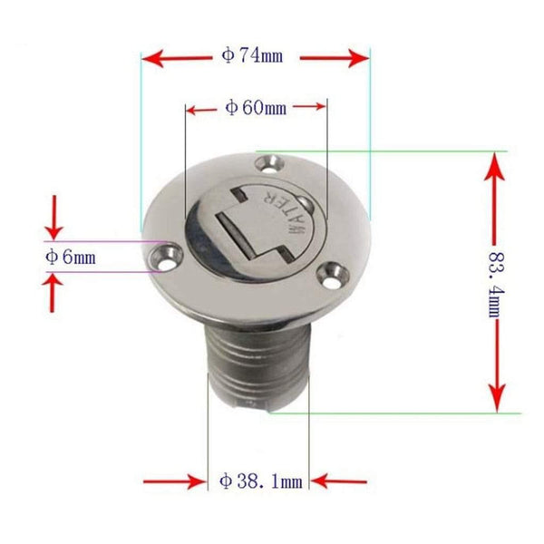 Planet Gates Hose Deck Fill Filler Keyless Cap for WATER 38mm Boat Filler 316 Stainless