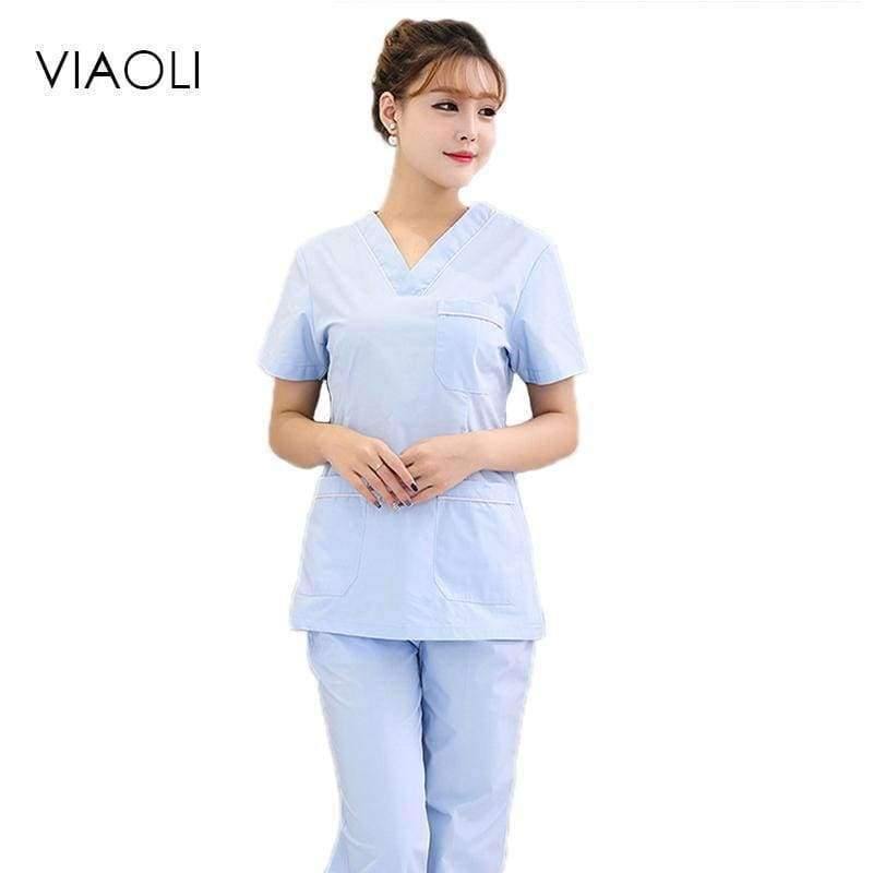 Planet Gates Hospital nurse uniform hot selling scurbs medical uniforms ,new style V-neck medical scurbs with Blue florals top + pant