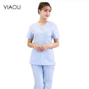 Planet Gates Hospital nurse uniform hot selling scurbs medical uniforms ,new style V-neck medical scurbs with Blue florals top + pant