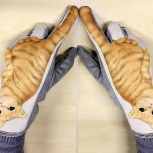 Planet Gates Hot Cat Printed Winter Suede Leather Gloves Luvas De Inverno Men Women Touch Screen Gloves Guantes Mujer Lady Touchscreen Gloves