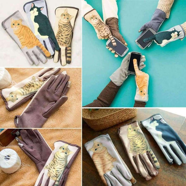 Planet Gates Hot Cat Printed Winter Suede Leather Gloves Luvas De Inverno Men Women Touch Screen Gloves Guantes Mujer Lady Touchscreen Gloves