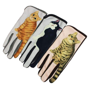 Planet Gates Hot Cat Printed Winter Suede Leather Gloves Luvas De Inverno Men Women Touch Screen Gloves Guantes Mujer Lady Touchscreen Gloves