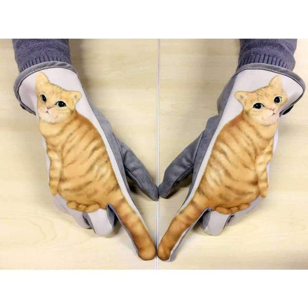 Planet Gates Hot Cat Printed Winter Suede Leather Gloves Luvas De Inverno Men Women Touch Screen Gloves Guantes Mujer Lady Touchscreen Gloves