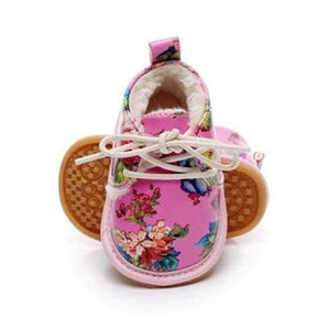 Planet Gates hot pink / 2 Winter super warm floral printing PU leather with fur baby moccasins infant baby girl boys shoes lace up boot