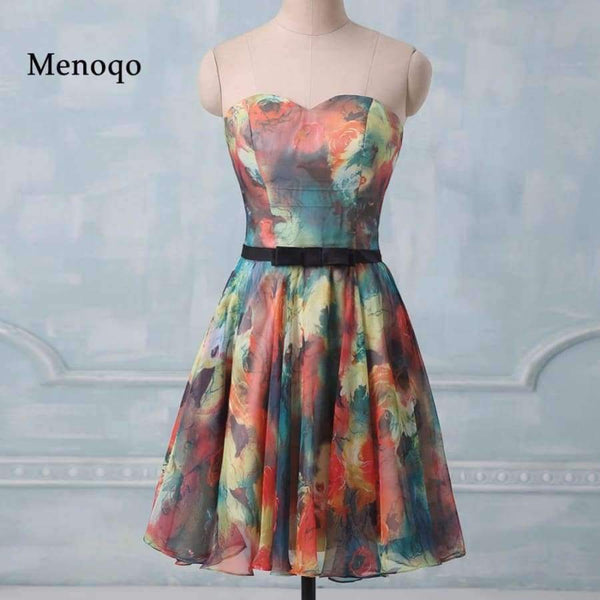 Planet Gates Hot selling 2018 A line Sweetheart Chiffon mini short party dresses Floral Flower printed cocktail dress