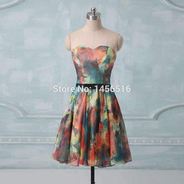 Planet Gates Hot selling 2018 A line Sweetheart Chiffon mini short party dresses Floral Flower printed cocktail dress