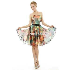 Planet Gates Hot selling 2018 A line Sweetheart Chiffon mini short party dresses Floral Flower printed cocktail dress