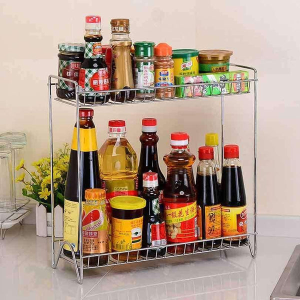 Huiyi Home Double Layers Spice Rack Metal Kitchen Organizer Seasoning Jar Storage Shelf For Spices Supplies Accessories EGN112