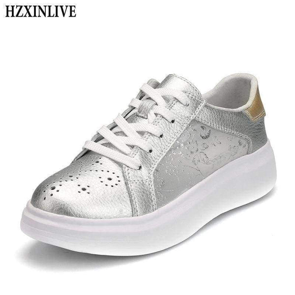 Planet Gates HZXINLIVE 2018 Women Vulcanized Shoes Sneakers Ladies Lace Up Silk Basket Shoes Breathable Walking Genuine Leather Casual Flats