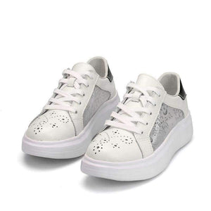 Planet Gates HZXINLIVE 2018 Women Vulcanized Shoes Sneakers Ladies Lace Up Silk Basket Shoes Breathable Walking Genuine Leather Casual Flats