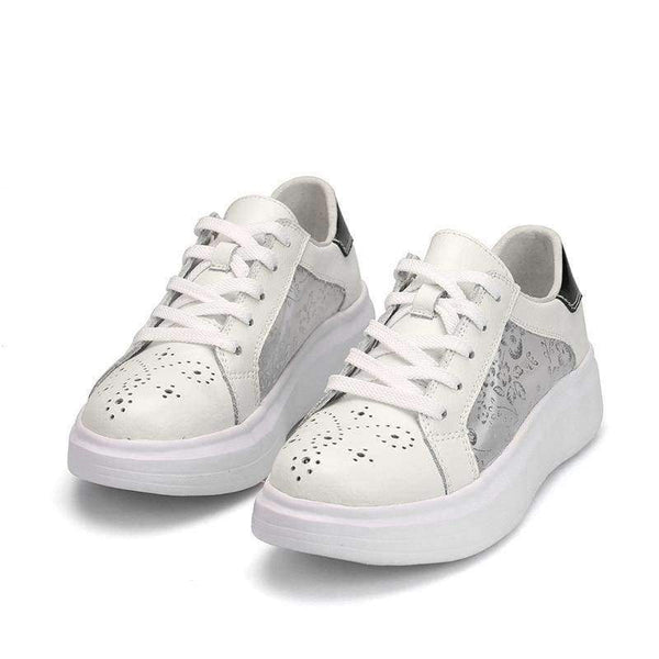 Planet Gates HZXINLIVE 2018 Women Vulcanized Shoes Sneakers Ladies Lace Up Silk Basket Shoes Breathable Walking Genuine Leather Casual Flats