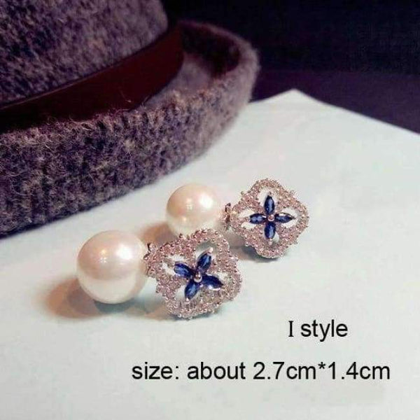 Planet Gates I style / Blue Fashion Vintage Flower Blue Water Drop Earrings Women Crystal Stone Long Tassel Earrings Cubic Zirconia Pearl Women Earrings