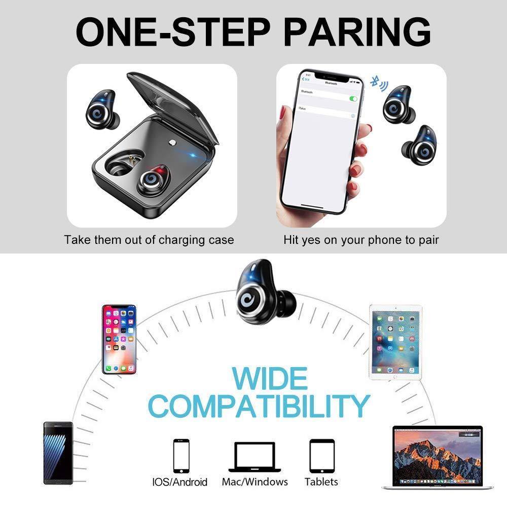 Planet Gates i7Plus-White Bluetooth 5.0 Earphone True Wireless EarBuds IPX7 Waterproof Stereo Headset 2000mAh Power Bank Phone Charge For iPhone 6s 7 Sony