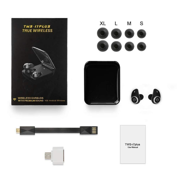 Planet Gates i7Plus-White Bluetooth 5.0 Earphone True Wireless EarBuds IPX7 Waterproof Stereo Headset 2000mAh Power Bank Phone Charge For iPhone 6s 7 Sony