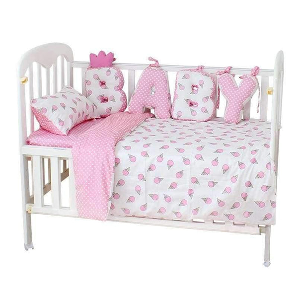 Planet Gates Ice Cream 3Pcs Baby Bedding Set Cotton Soft Breathable Crib Kit Include Duvet Cover Pillowcase Bed Sheet No Filler Custom Made Letter Bumper