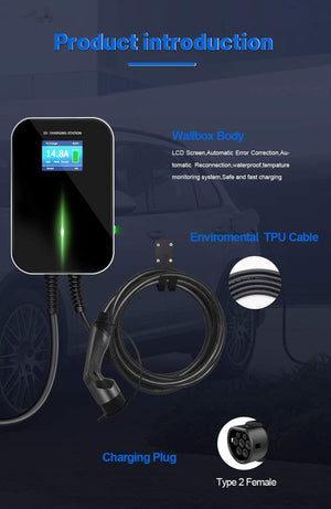 Planet Gates IEVISON 16A 1Phase 3.6KW EV Charger EVSE Wallbox Electric Vehicle Charging Station with Type 2 Plug IEC 62196-2 with 6.1M Cable